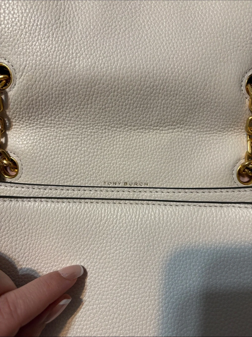 Tory Burch Cream Pebbled Leather Chain-Handle Shoulder Bag with Gold Hardware